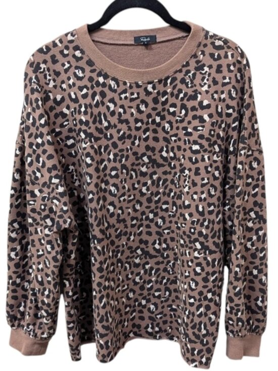 Rails Tops - Rails Reeves Mountain Leopard Animal Print Raw Hem Sweatshirt (S)